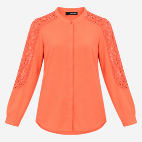 Coral Lace Sleeve Long Sleeve Blouse