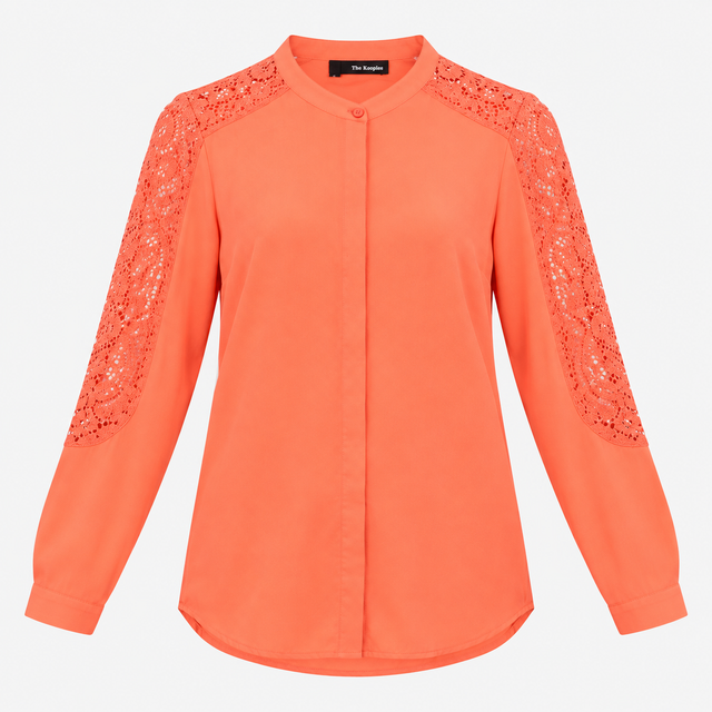 Coral Lace Sleeve Long Sleeve Blouse