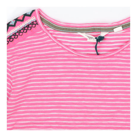 Abbie Pink Stripe Crew neck t-shirt with embroider