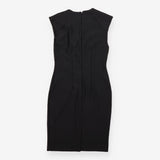 Black Ribbed Cap Sleeve Notch Neck Shift Dress