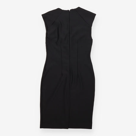 Black Ribbed Cap Sleeve Notch Neck Shift Dress