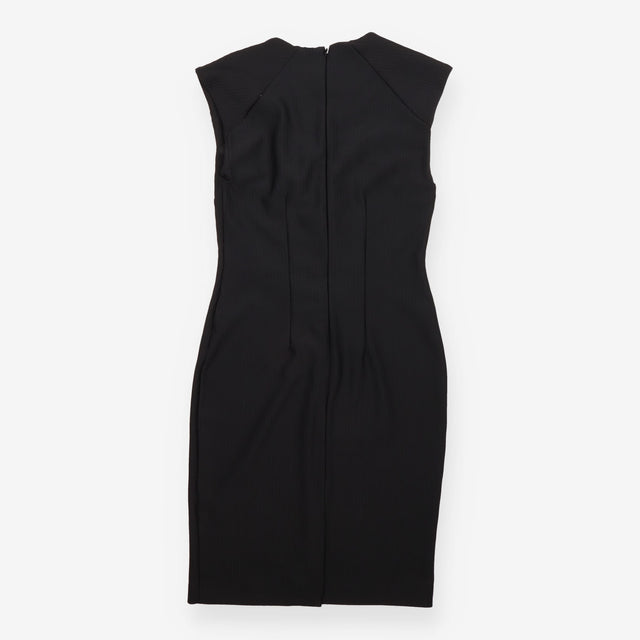 Black Ribbed Cap Sleeve Notch Neck Shift Dress