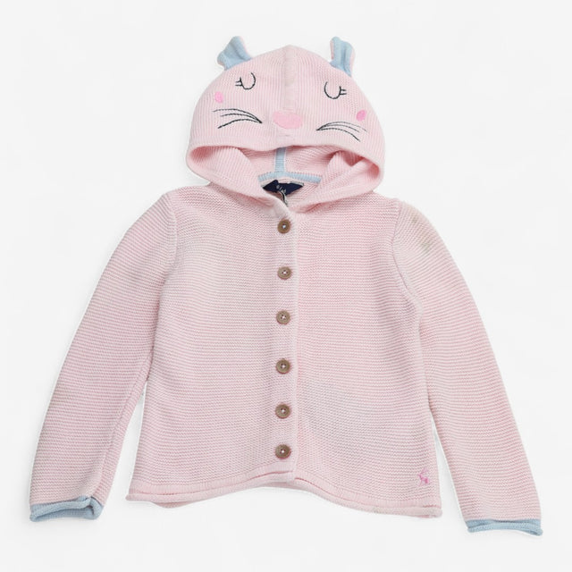 Knit cardigan pink cat hood