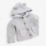 Grey Knit Hood Cardigan with Pockets