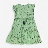 Dress Woven Green with Black Spots