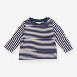 Blue Striped Long Sleeve Green Collar