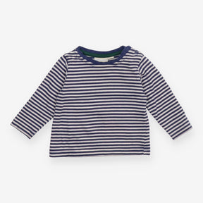 Blue Striped Long Sleeve Green Collar