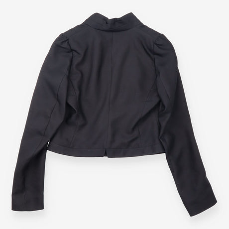 Black Cropped Open Front Pleated Collar Tail
