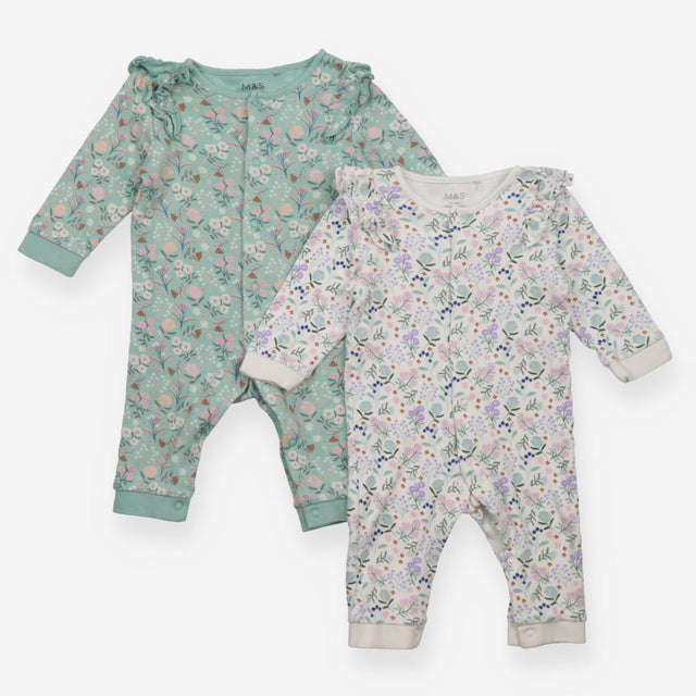 Sleepsuits Floral Print Frilly Shoulders