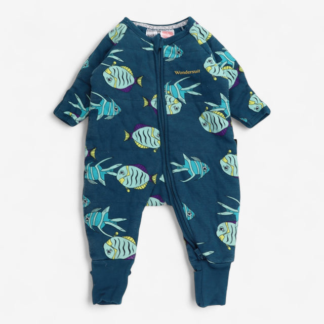 Wondersuit padded sleepsuit green fish