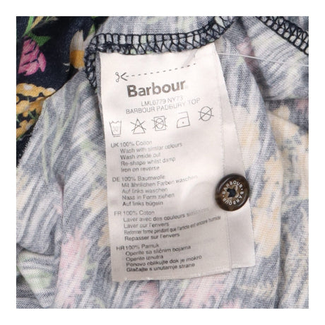 Floral Ruffle High Neck Cotton Top Navy Blue Padbu