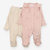Sleepsuit long sleeve pink cream zipped 2 Pack