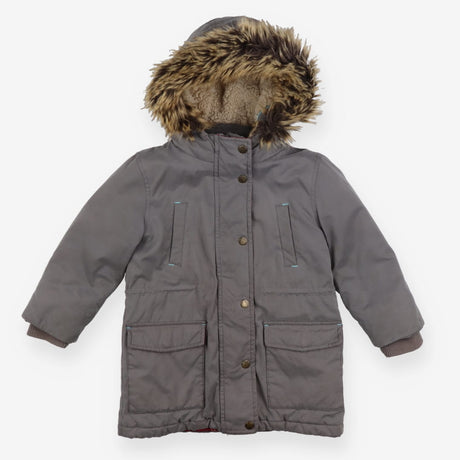 Parka Grey Fur Hood Fleece Lined