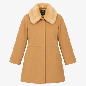 Camel Faux Fur Collar Long Coat