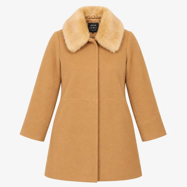 Camel Faux Fur Collar Long Coat