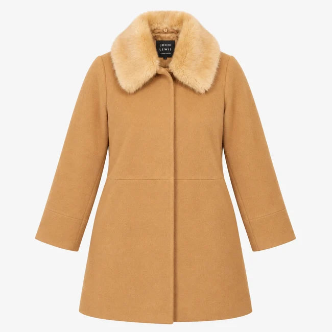 Camel Faux Fur Collar Long Coat