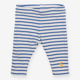 White and blue stripe leggings weith yellow logo