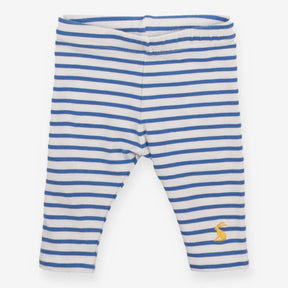White and blue stripe leggings weith yellow logo