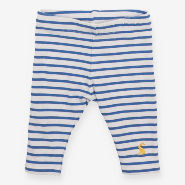 White and blue stripe leggings weith yellow logo