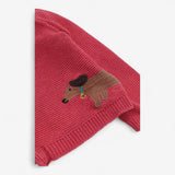 Knit cardigan pink with dog applique