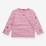 T-shirt long sleeve white and pink stripe embroide