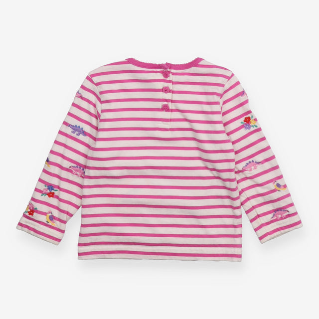 T-shirt long sleeve white and pink stripe embroide