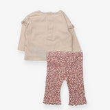 Outfit Cream Long Sleeved Frill Top with Pink Flow