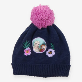 Navy knit bobble hat frozen