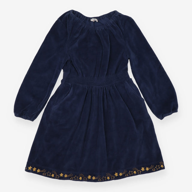 Dress navy blue velour gold stars 