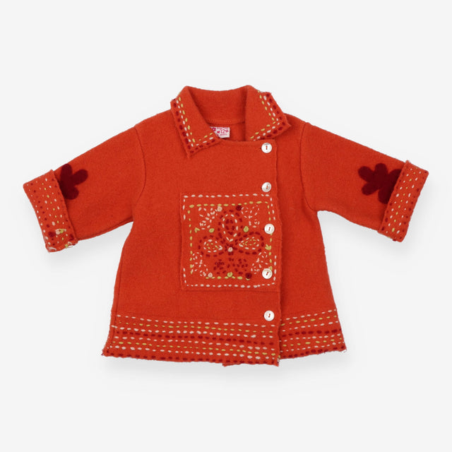 Jacket Wool Orange with Flower Appliques