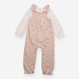 Outfit jersey pink dungarees white rib LS bodysuit