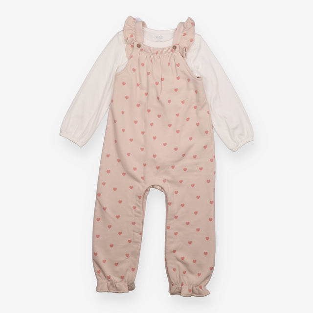 Outfit jersey pink dungarees white rib LS bodysuit