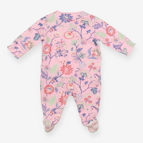 Sleepsuit pink large flowers poppers