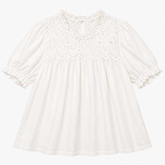 High Neck Top White Broderie Anglaise