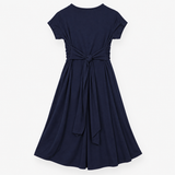 Navy Knot Front Short Sleeve Maternity Dress