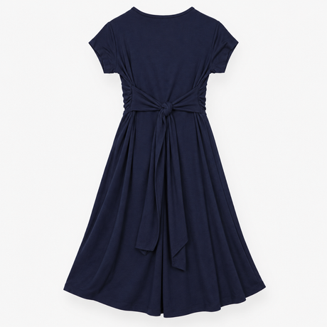 Navy Knot Front Short Sleeve Maternity Dress