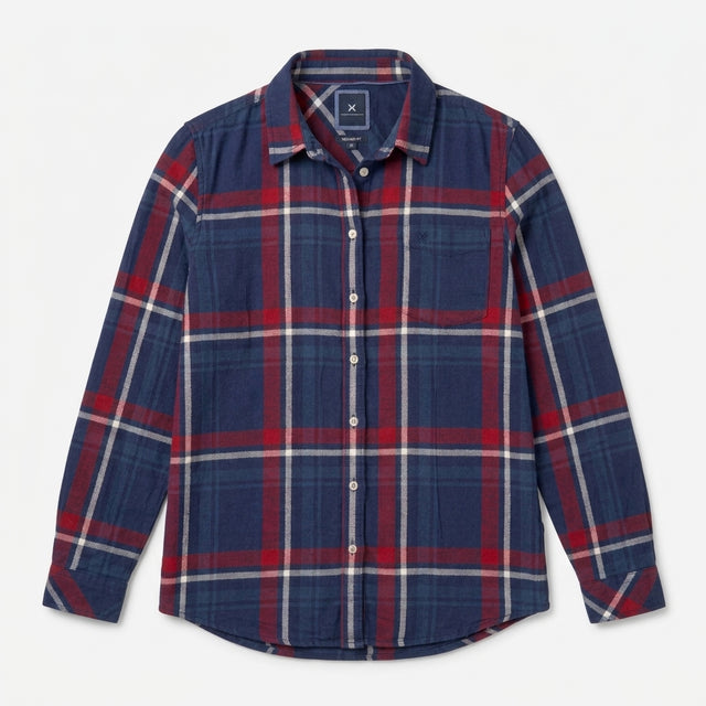 Navy and Red Check Relaxed-Fit Shirt