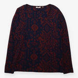 Long Sleeve Top Navy Rust Ikat Print