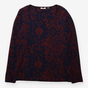 Long Sleeve Top Navy Rust Ikat Print