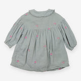 Collared Dress Green - Embroidered Floral Pattern