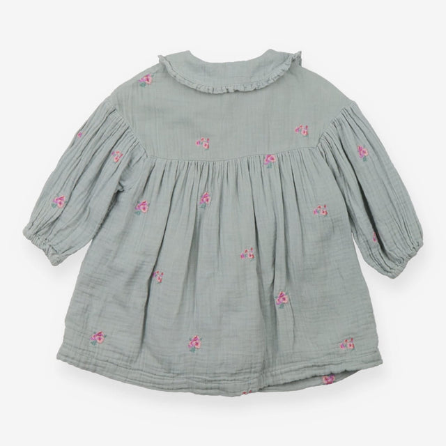 Collared Dress Green - Embroidered Floral Pattern