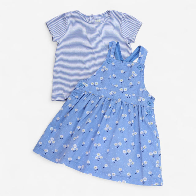 Dress blue daisy with stripe tee 