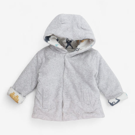 Jacket velour padded grey cream animal lining