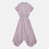 Midi Dress Blue Coral Print Shirred Waist