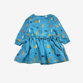 Blue Jersey Dress with Moons and Rocks
