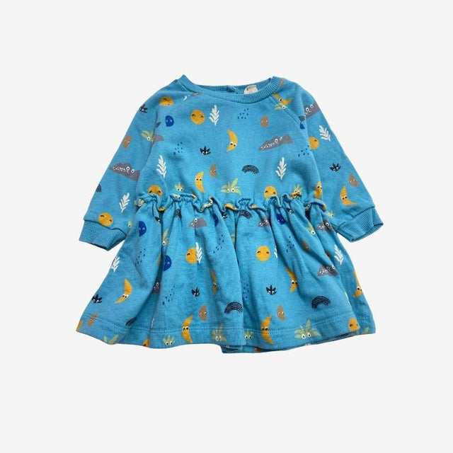 Blue Jersey Dress with Moons and Rocks