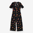 Black Floral Jumpsuit – Gold Zip Short Sleeve