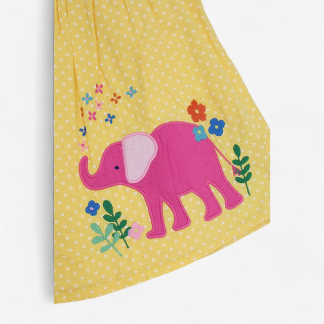 Dress Yellow with Applique Elephant