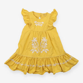 Dress Sleeveless Yellow Frill Parrots in Palm Tree