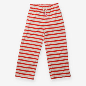 Pull on trousers white and red striped towelling